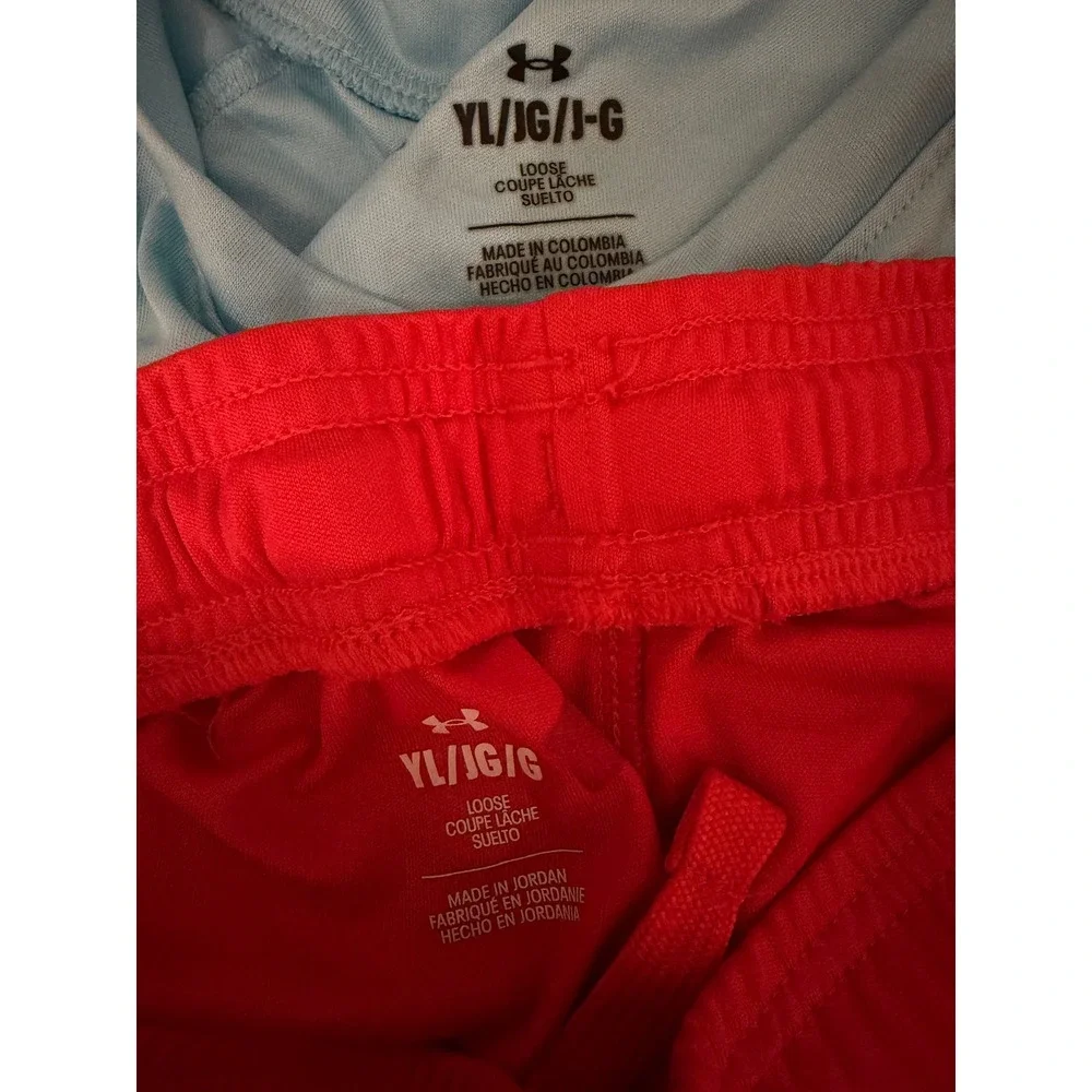 Under Armour Boys Aqua Red Athletic Shirt Shorts Outfit Set - Youth Large